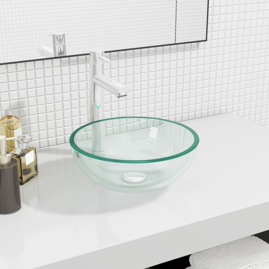 vidaXL Wasbak 30x12 cm gehard glas transparant afbeelding 1