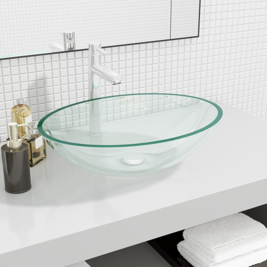 vidaXL Wasbak 50x37x14 cm glas transparant afbeelding 1