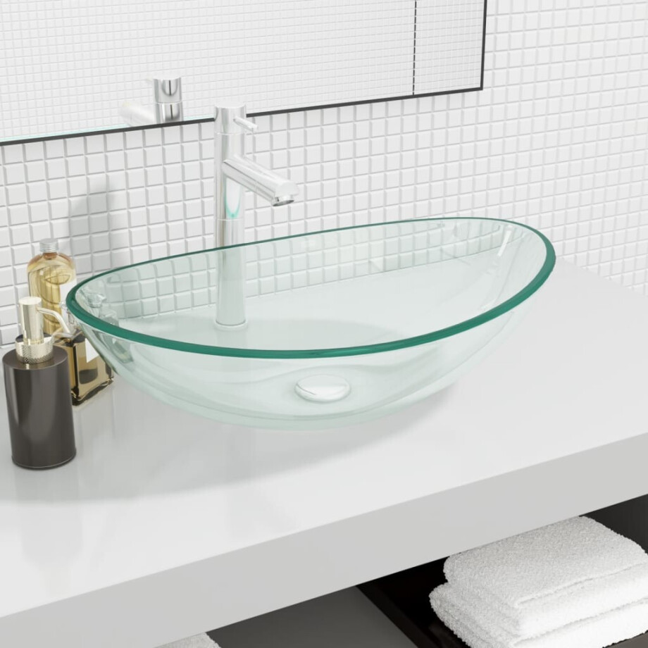 vidaXL Wasbak 54,5x35x15,5 cm gehard glas transparant vidaXL Wasbak 54,5x35x15,5 cm gehard glas transparant afbeelding 1