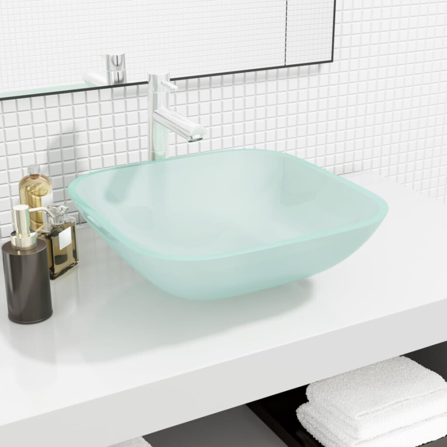 vidaXL Wasbak 42x42x14 cm glas mat afbeelding 1