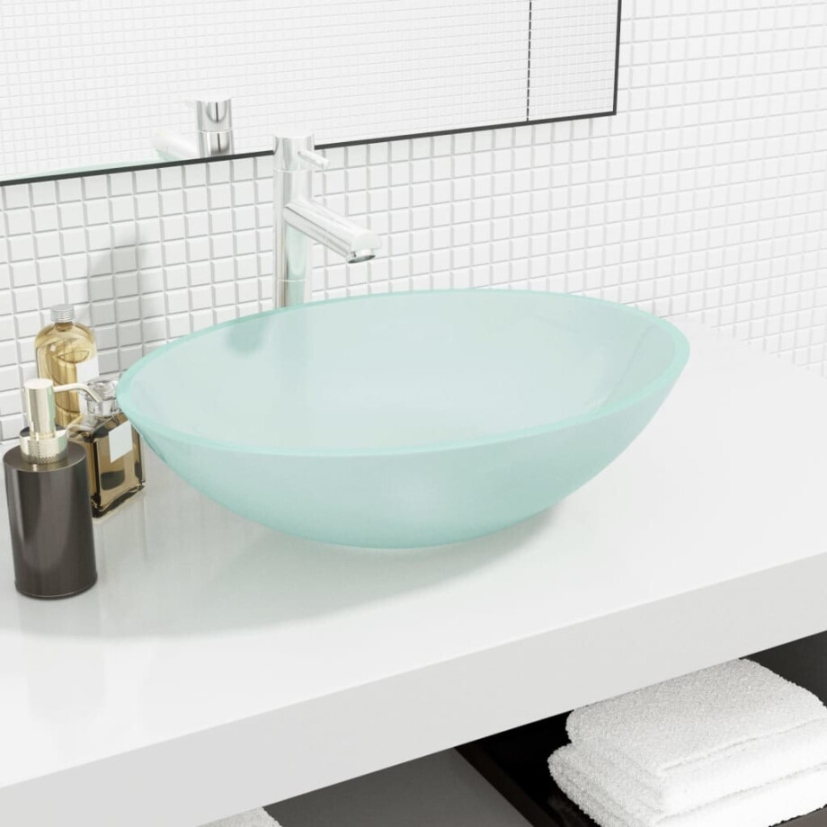 vidaXL Wasbak 50x37x14 cm glas mat afbeelding 1