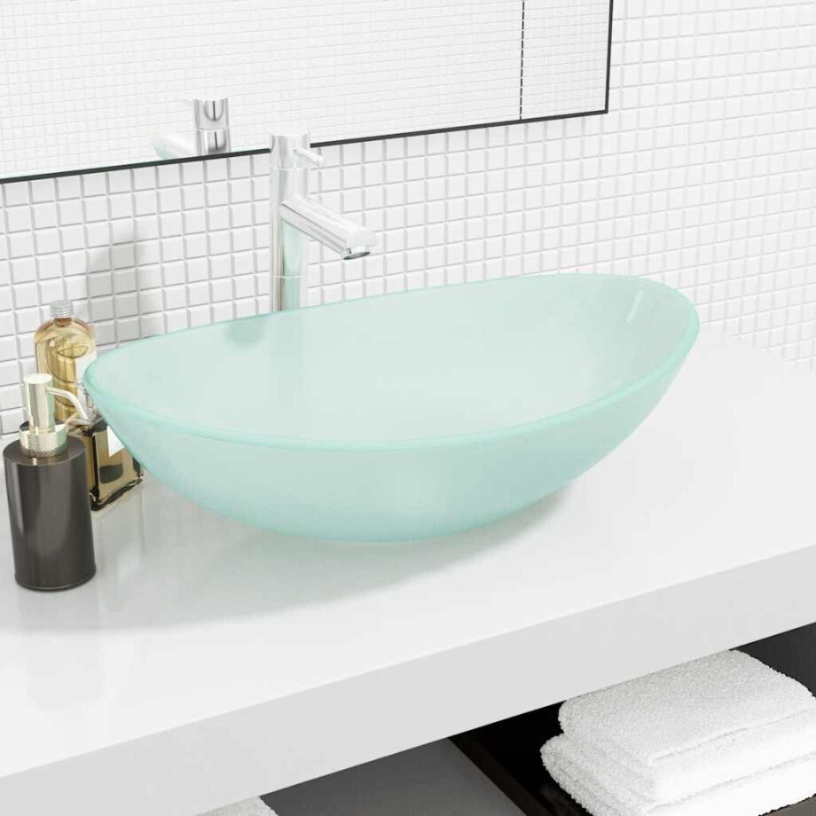 vidaXL Wasbak 54,5x35x15,5 cm gehard glas mat afbeelding 1