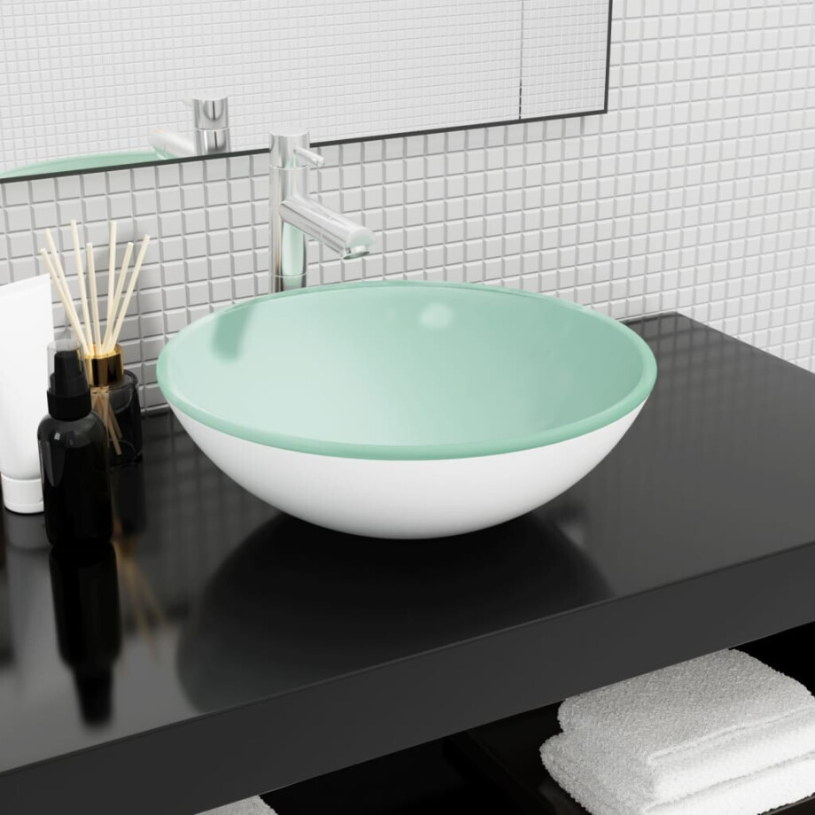 vidaXL Wasbak 42x14 cm gehard glas wit vidaXL Wasbak 42x14 cm gehard glas wit afbeelding 1