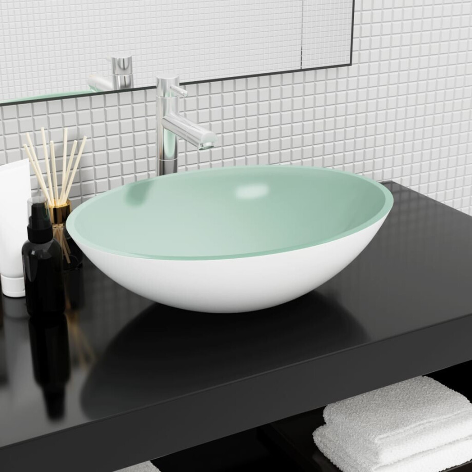 vidaXL Wasbak 50x37x14 cm glas wit afbeelding 1