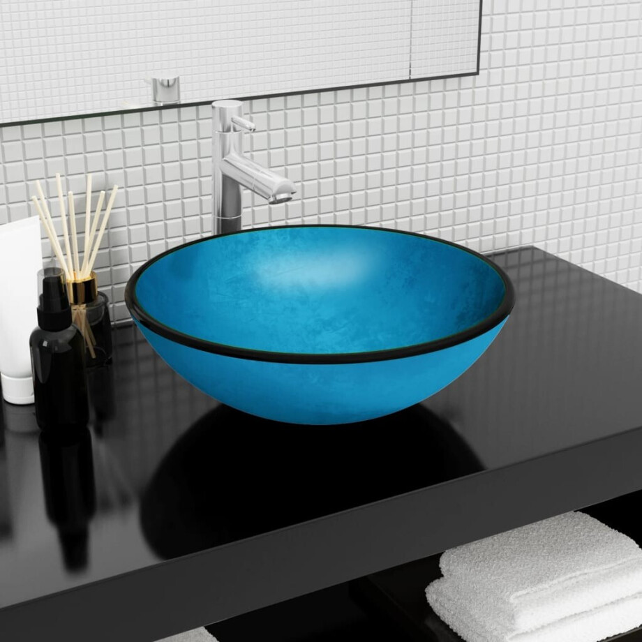 vidaXL Wasbak 42x14 cm gehard glas blauw afbeelding 1