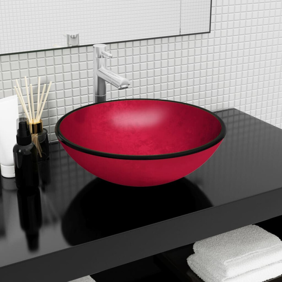 vidaXL Wasbak 42x14 cm gehard glas rood vidaXL Wasbak 42x14 cm gehard glas rood afbeelding 1