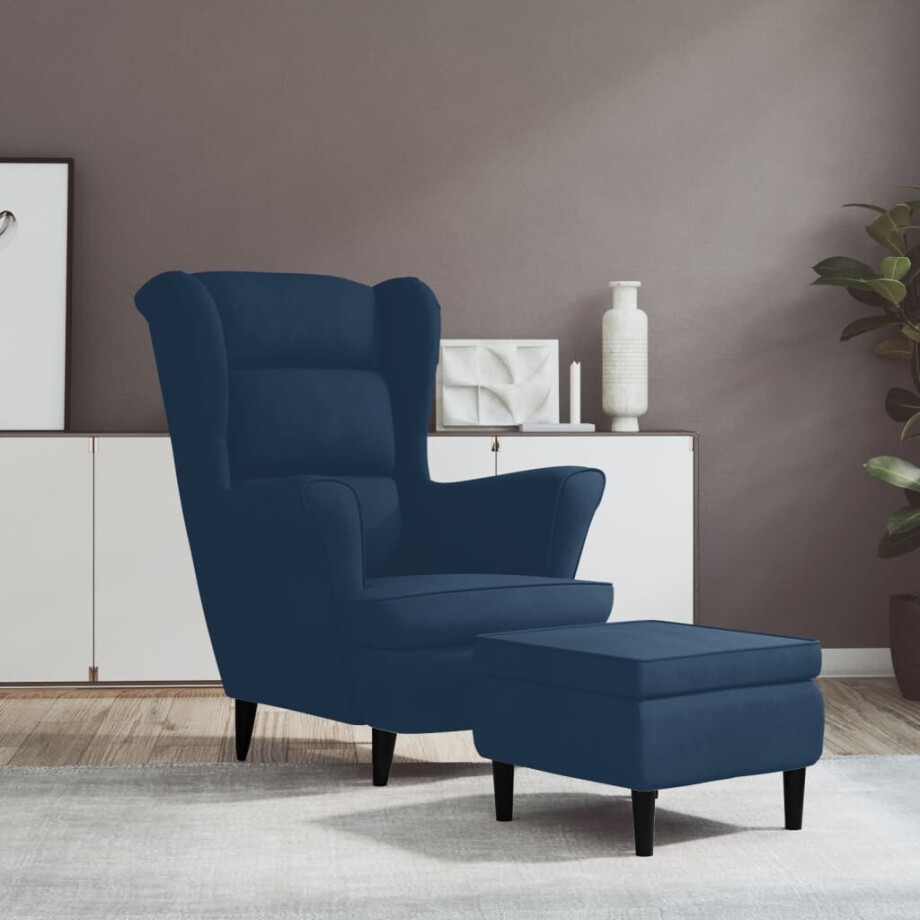 vidaXL Fauteuil met voetenbank fluweel blauw afbeelding 1