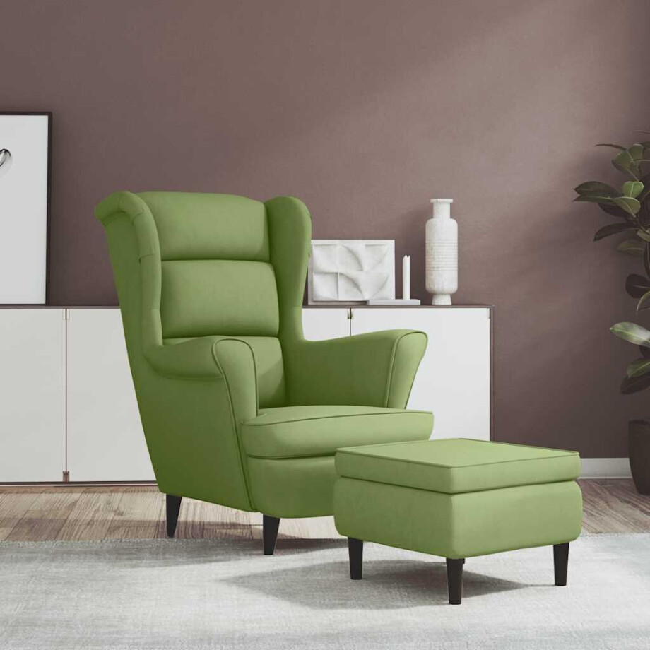 vidaXL Fauteuil met voetenbank fluweel lichtgroen afbeelding 1