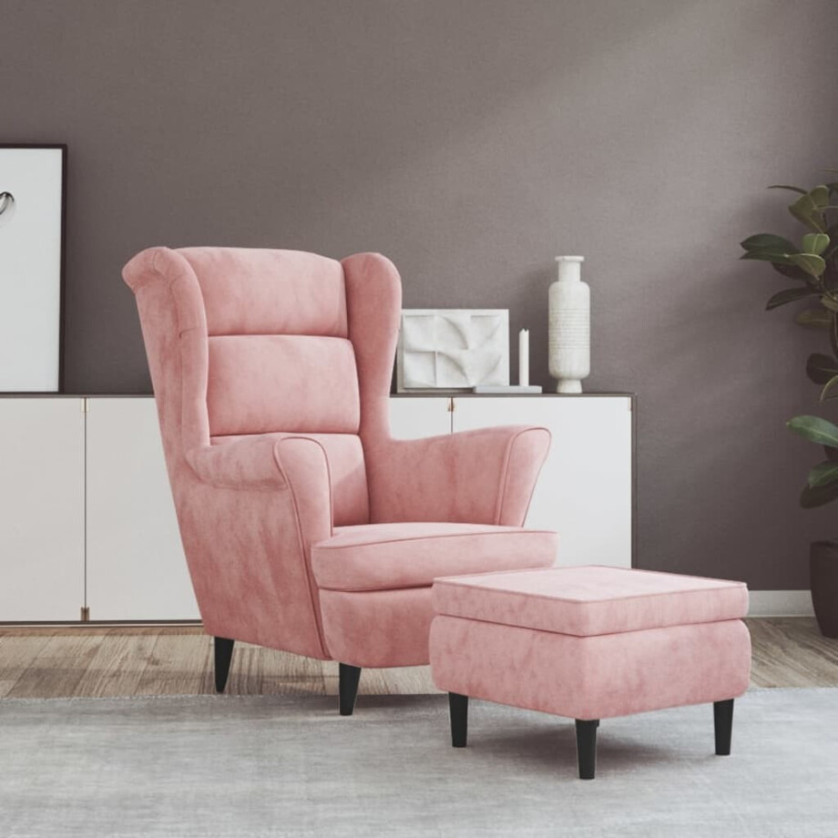 vidaXL Fauteuil met voetenbank fluweel roze afbeelding 1