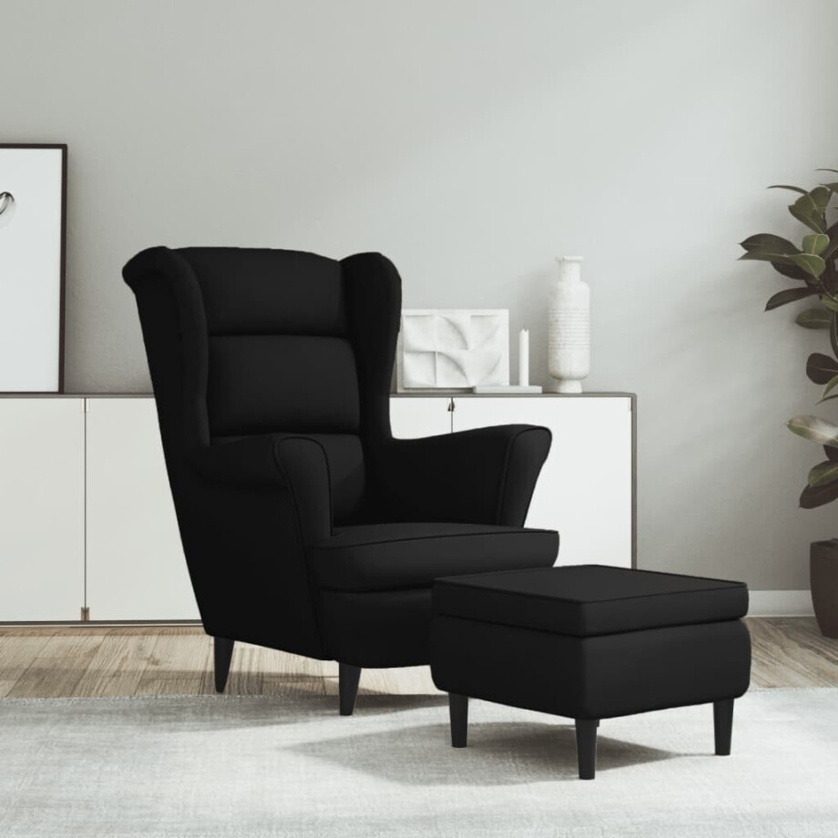 vidaXL Fauteuil met voetenbank fluweel zwart afbeelding 1