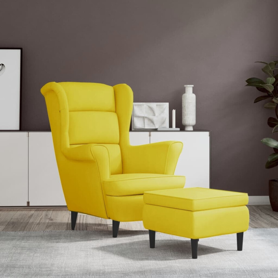 vidaXL Fauteuil met voetenbank fluweel mosterdgeel afbeelding 1
