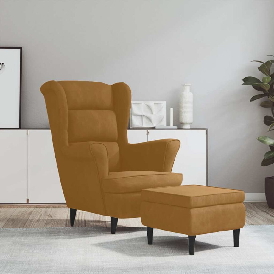 vidaXL Fauteuil met voetenbank fluweel bruin afbeelding 1