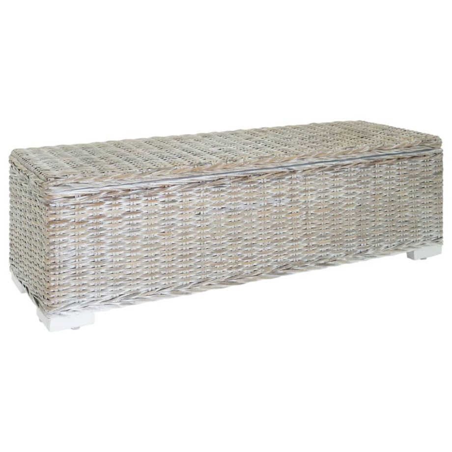 vidaXL Opbergbox 110 cm natuurlijk kubu rattan & massief mahoniehout wit vidaXL Opbergbox 110 cm natuurlijk kubu rattan & massief mahoniehout wit afbeelding 1
