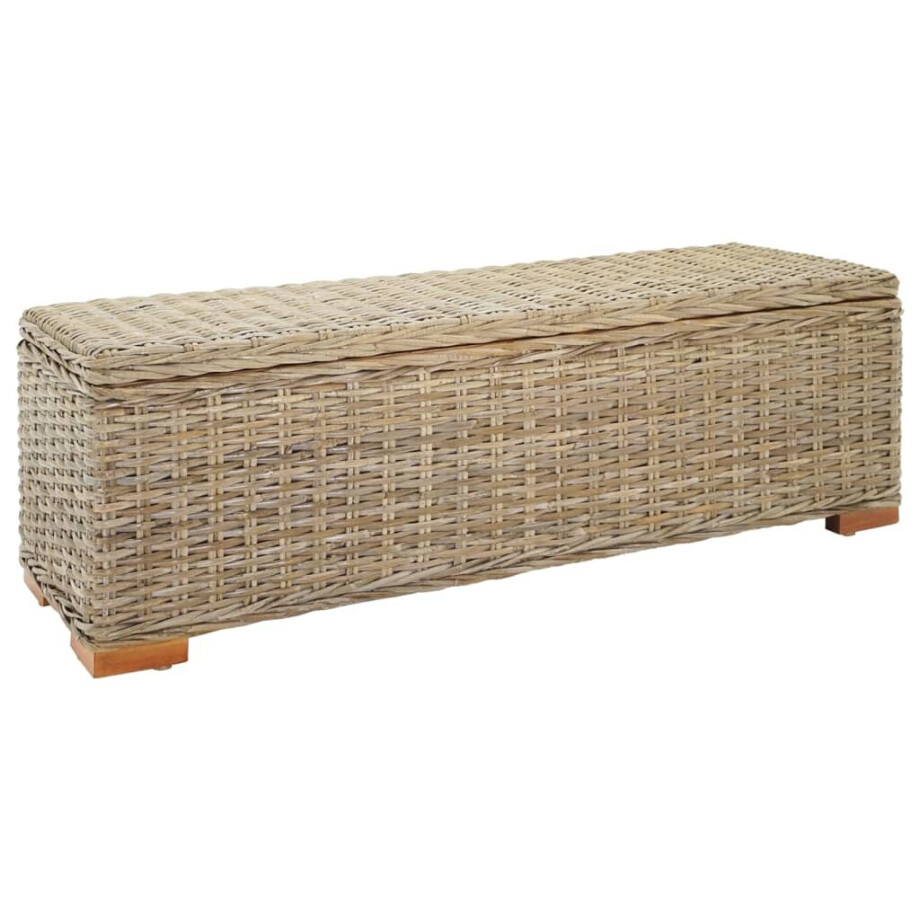 vidaXL Opbergbox 110 cm natuurlijk kubu rattan en massief mahoniehout vidaXL Opbergbox 110 cm natuurlijk kubu rattan en massief mahoniehout afbeelding 1