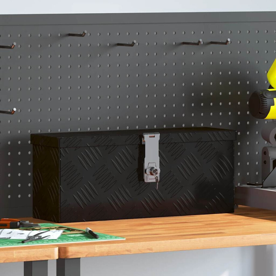 vidaXL Opbergbox 50x15x20,5 cm aluminium zwart afbeelding 1