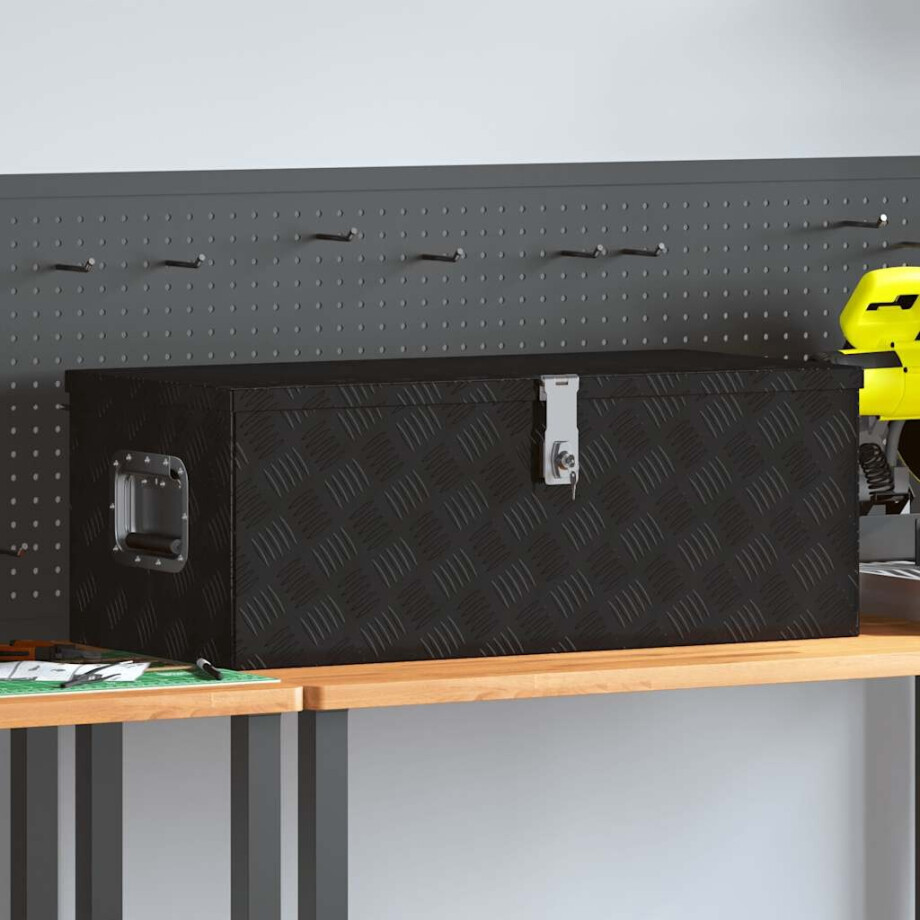 vidaXL Opbergbox 80x39x30 cm aluminium zwart vidaXL Opbergbox 80x39x30 cm aluminium zwart afbeelding 1
