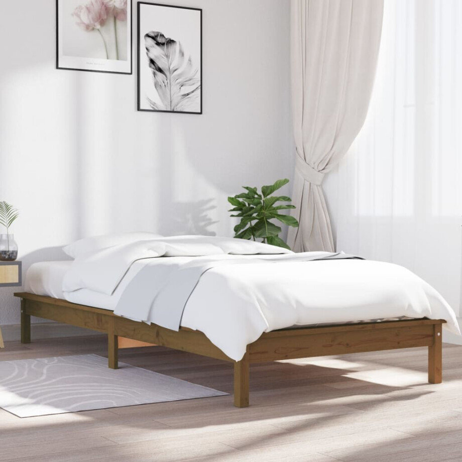 vidaXL Bedframe massief grenenhout honingbruin 90x200 cm afbeelding 1