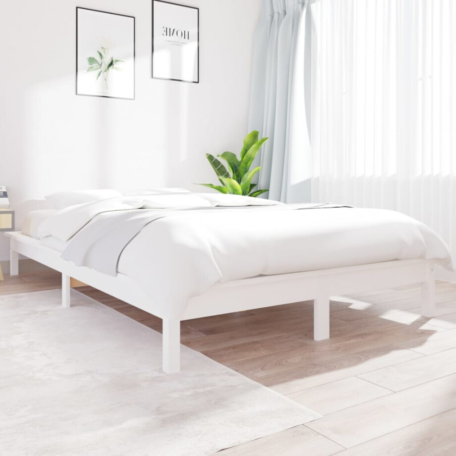 vidaXL Bedframe massief grenenhout wit 150x200 cm afbeelding 1