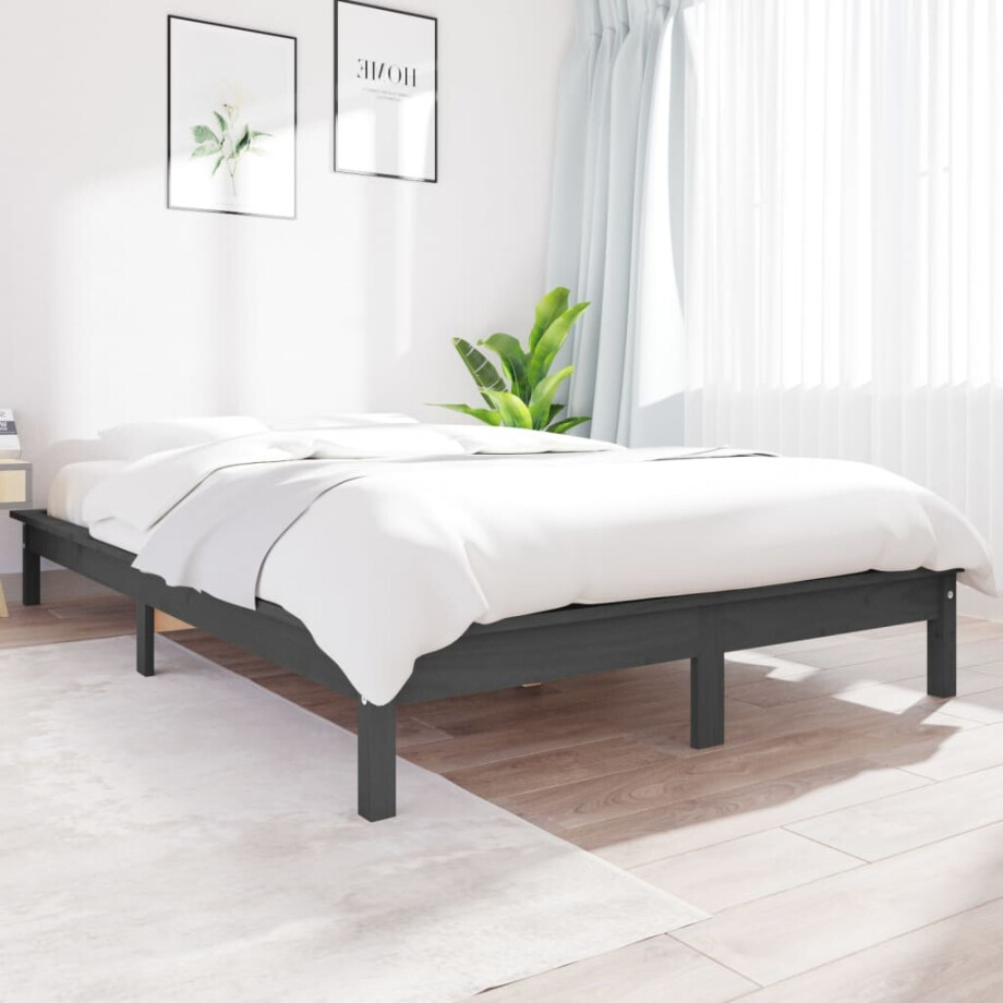 vidaXL Bedframe massief grenenhout grijs 150x200 cm afbeelding 1