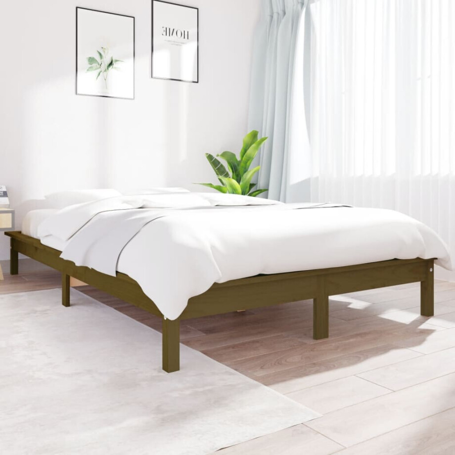 vidaXL Bedframe massief grenenhout honingbruin 200x200 cm afbeelding 1