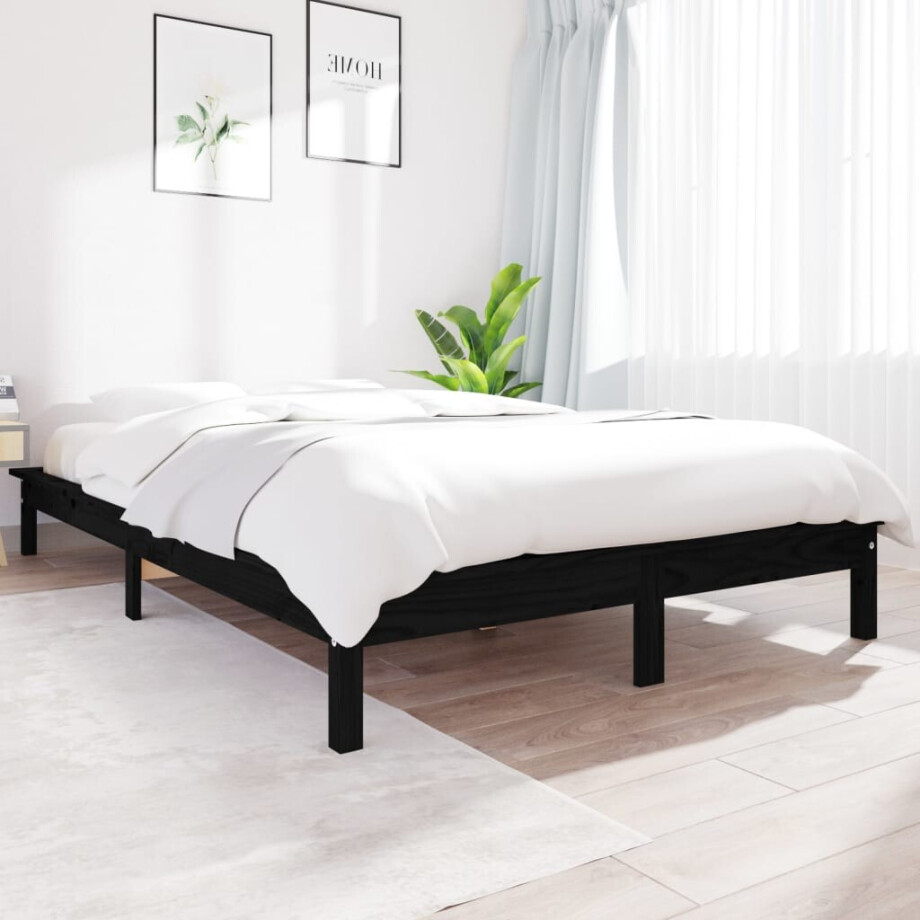 vidaXL Bedframe massief grenenhout zwart 200x200 cm afbeelding 1