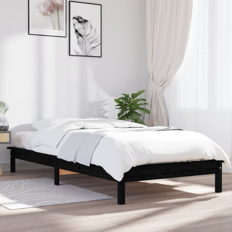 vidaXL Bedframe massief grenenhout zwart 90x190 cm afbeelding 1