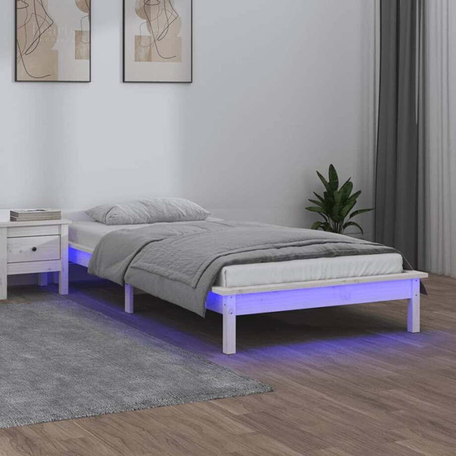 vidaXL Bedframe LED massief hout 90x200 cm vidaXL Bedframe LED massief hout 90x200 cm afbeelding 1