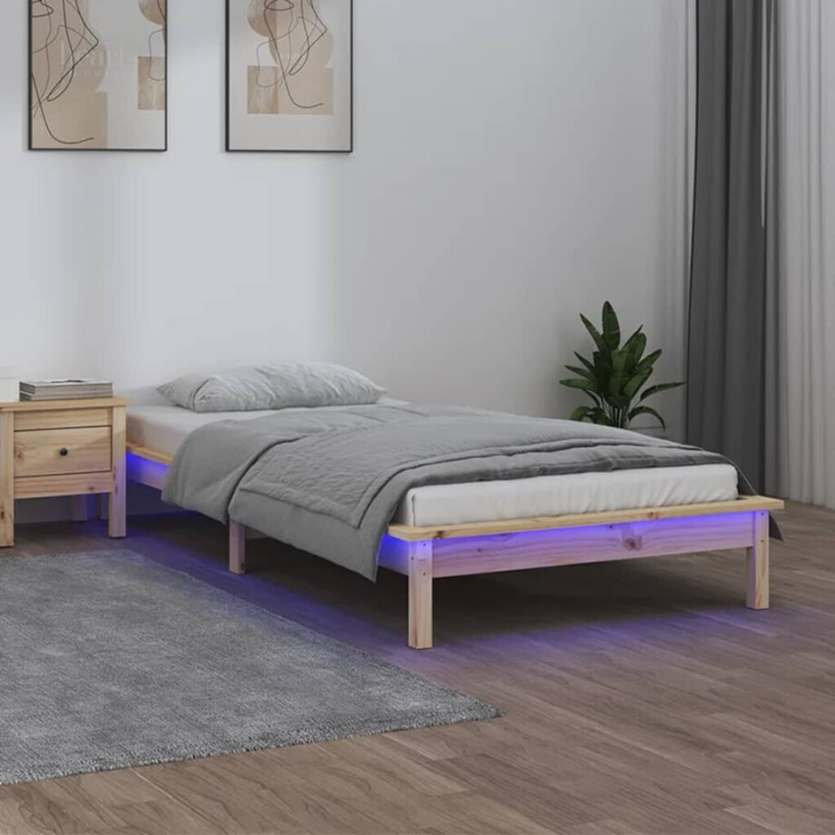 vidaXL Bedframe LED massief hout 100x200 cm afbeelding 1