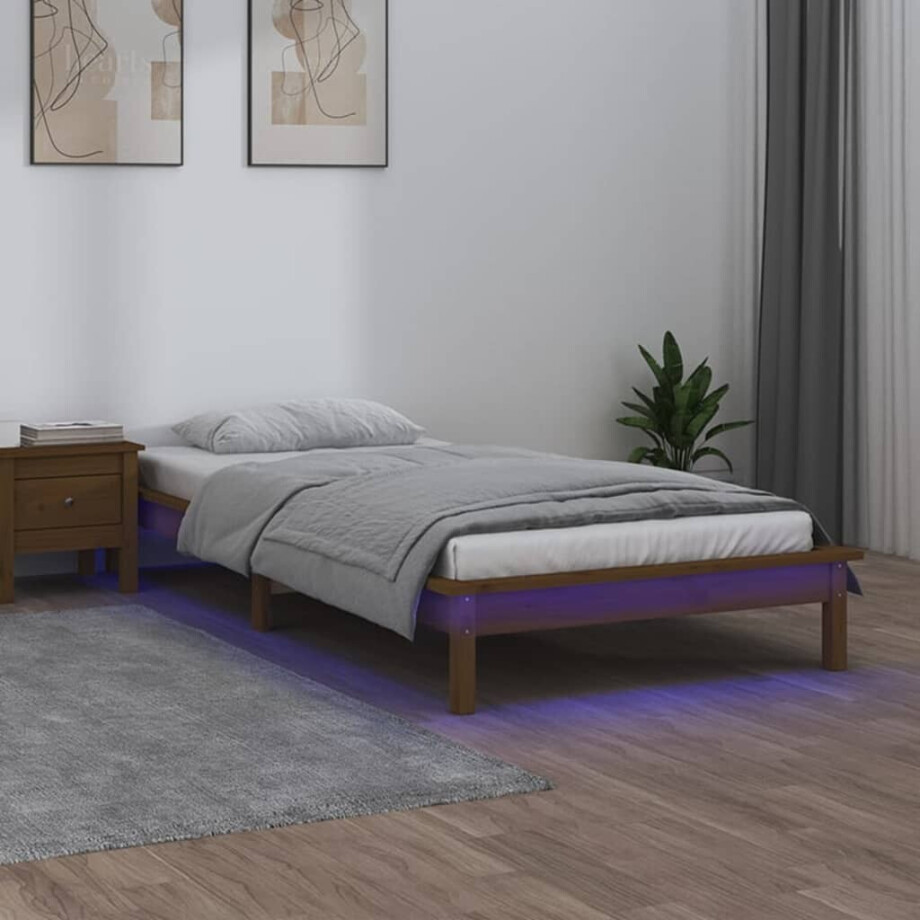 vidaXL Bedframe LED massief hout honingbruin 100x200 cm afbeelding 1