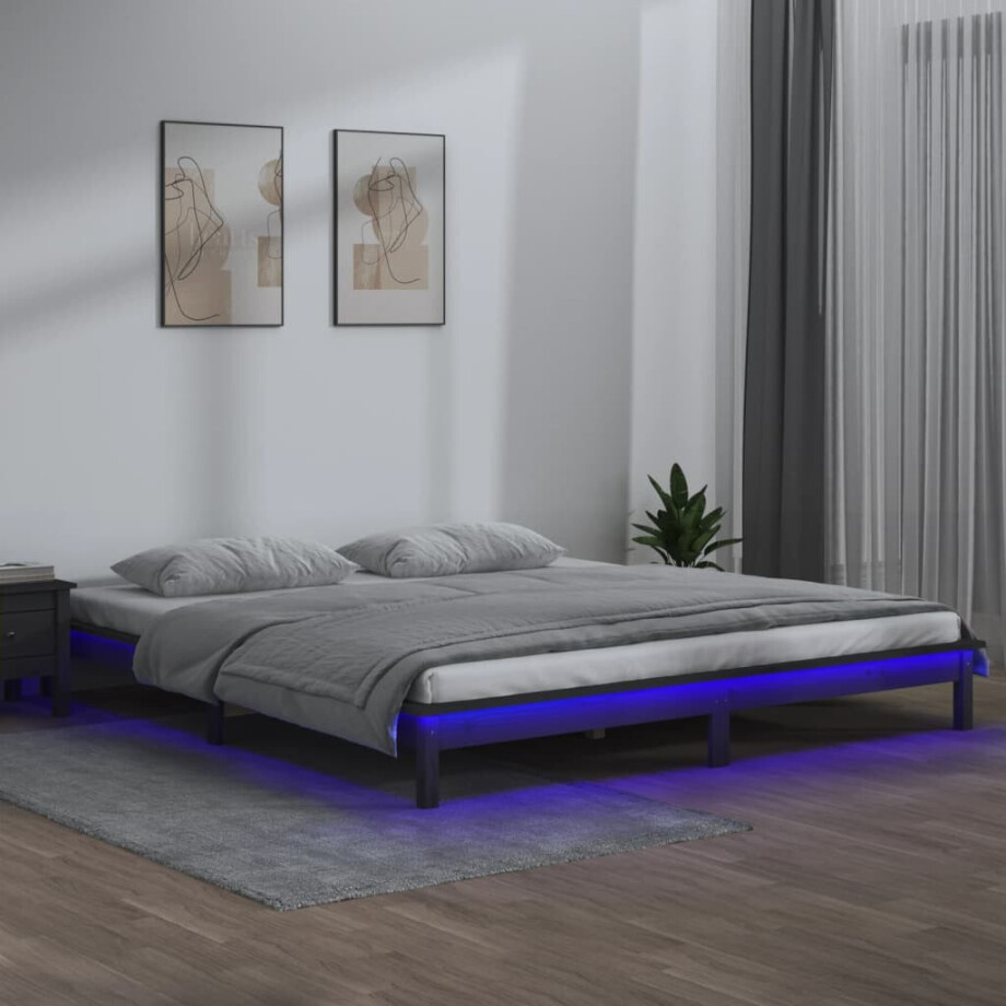 vidaXL Bedframe LED massief hout grijs 120x200 cm afbeelding 1