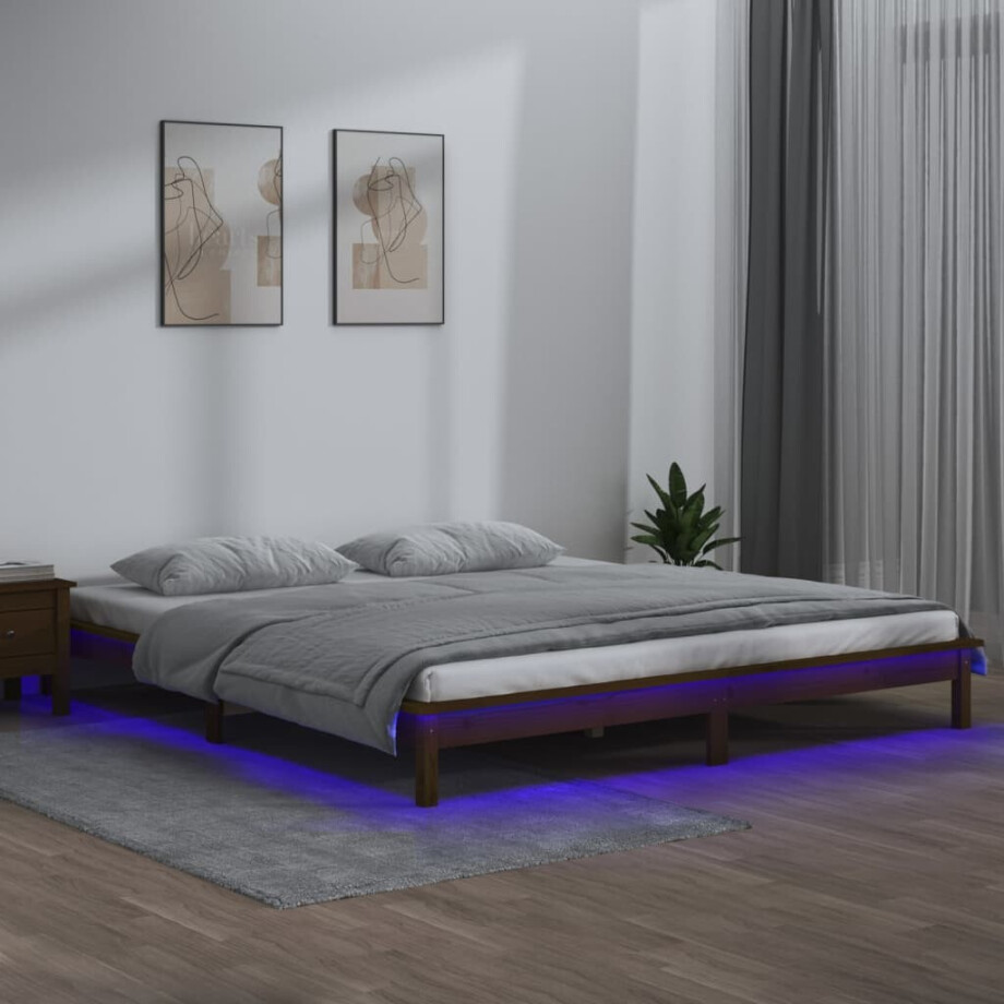 vidaXL Bedframe LED massief hout honingbruin 140x200 cm afbeelding 1