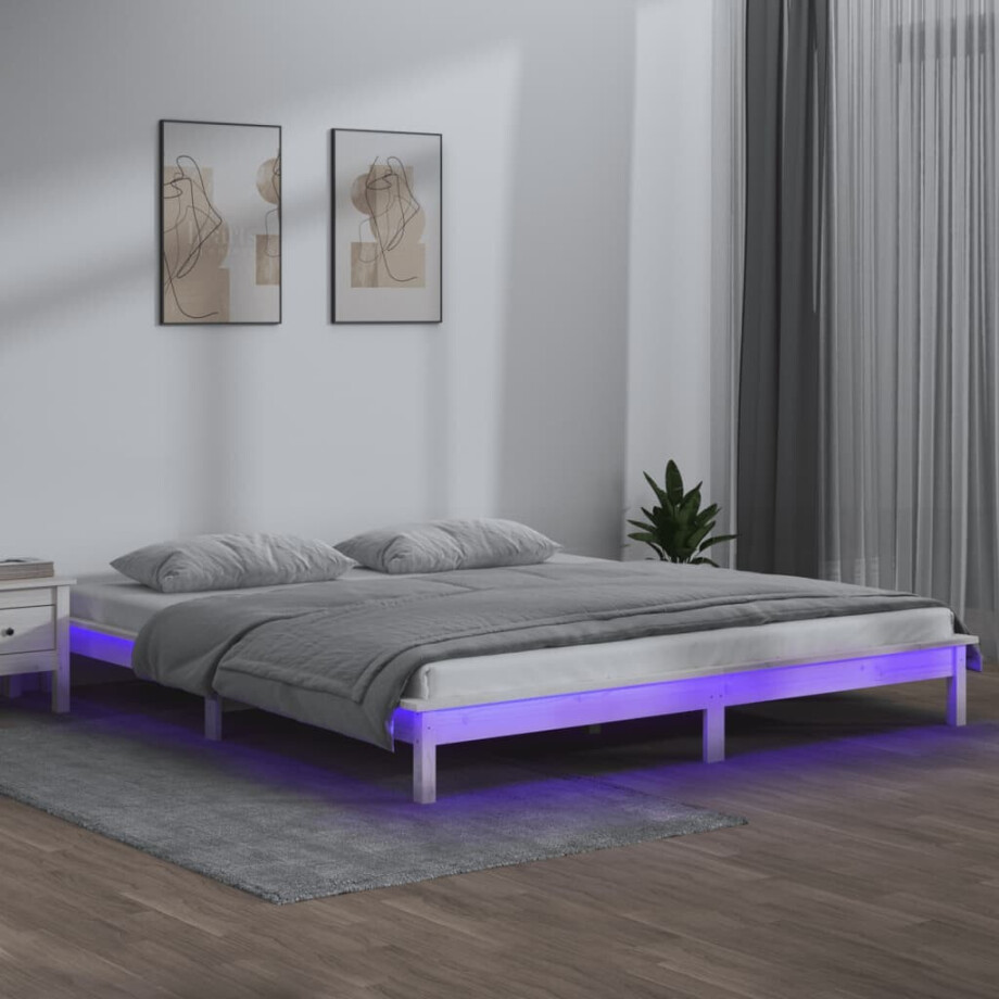 vidaXL Bedframe LED massief hout wit 150x200 cm afbeelding 1