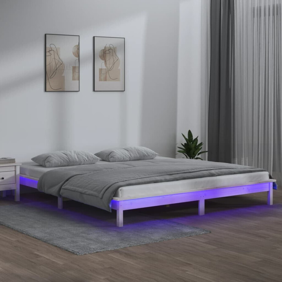 vidaXL Bedframe LED massief hout wit 160x200 cm afbeelding 1