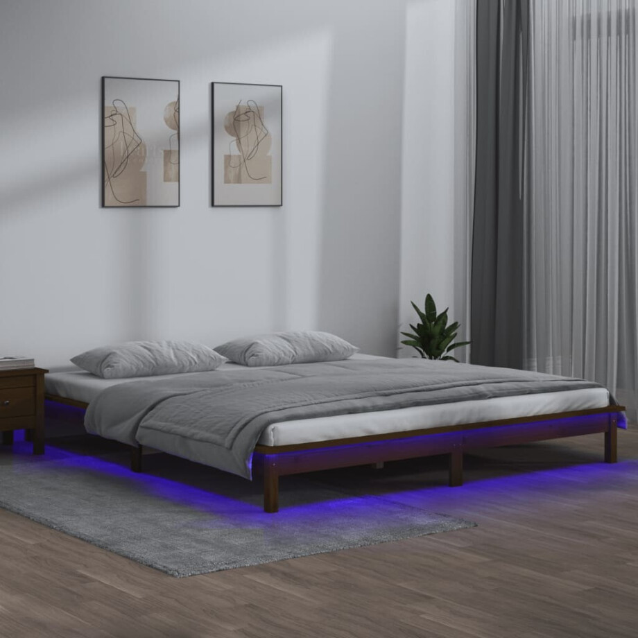 vidaXL Bedframe LED massief hout honingbruin 160x200 cm afbeelding 1