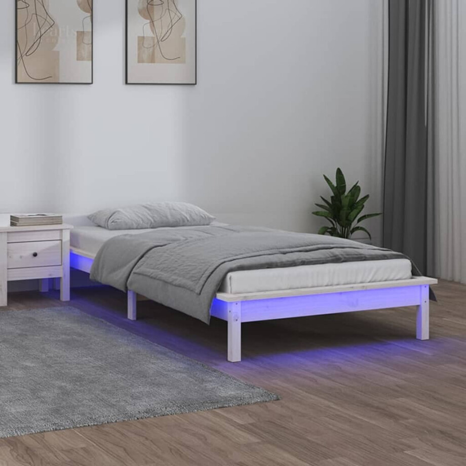 vidaXL Bedframe LED massief hout wit 90x190 cm afbeelding 1