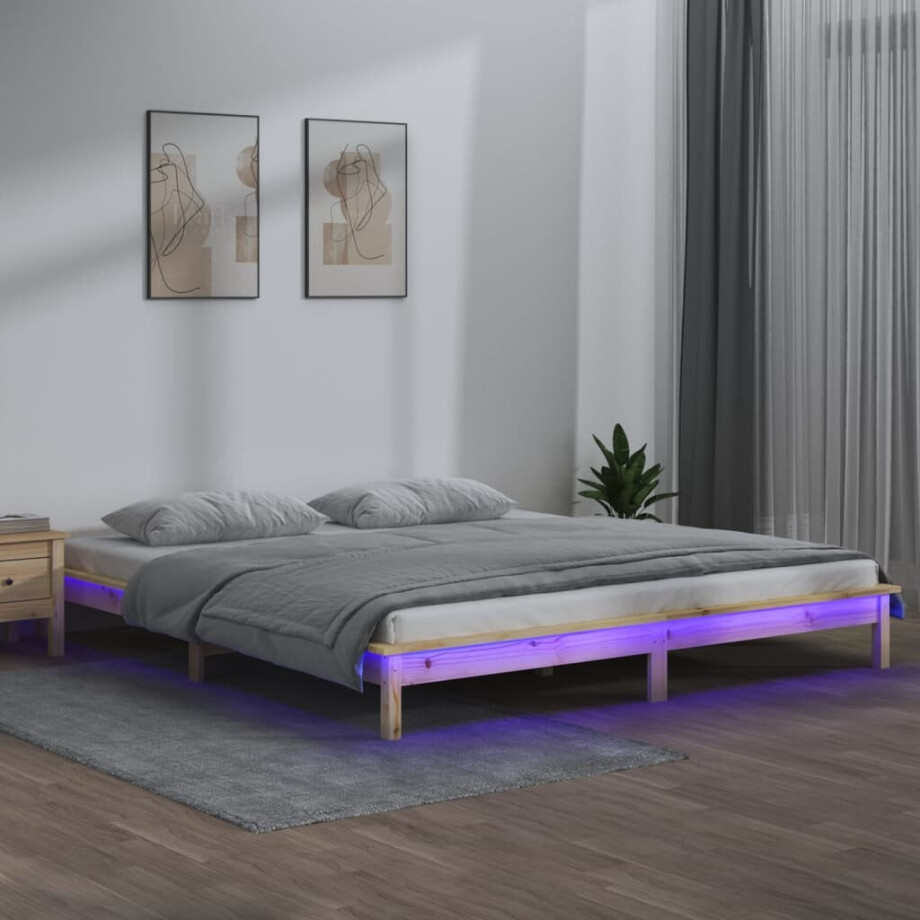 vidaXL Bedframe LED massief hout 120x190 cm afbeelding 1