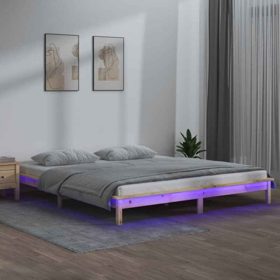 vidaXL Bedframe LED massief hout 140x190 cm afbeelding 1