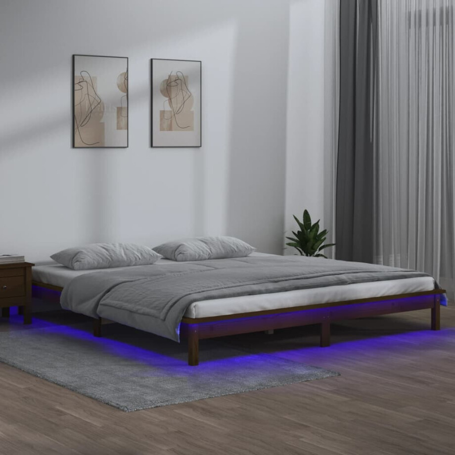 vidaXL Bedframe LED massief hout honingbruin 140x190 cm afbeelding 1