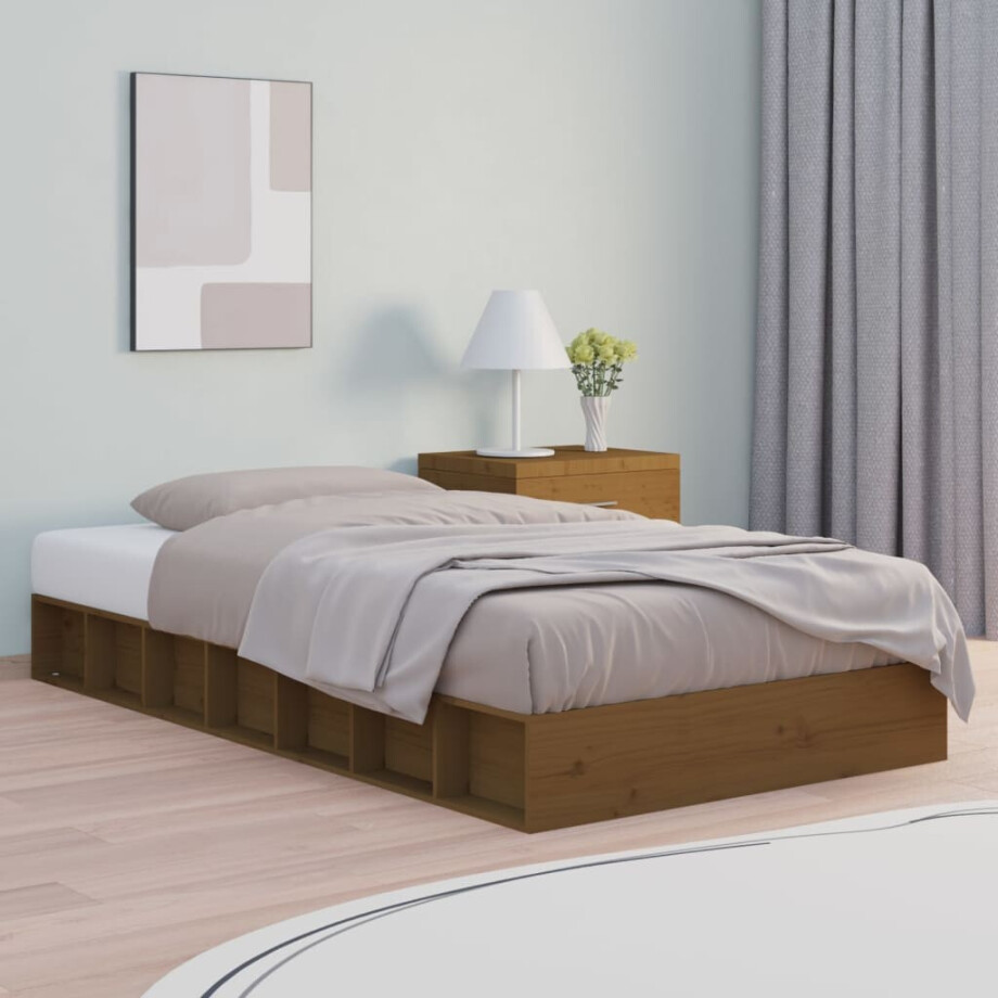 vidaXL Bedframe massief hout honingbruin 75x190 cm afbeelding 1