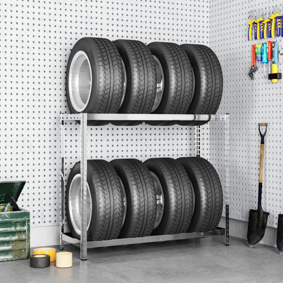 vidaXL Bandenrek 2-laags 110x40x110 cm staal zilverkleurig afbeelding 1