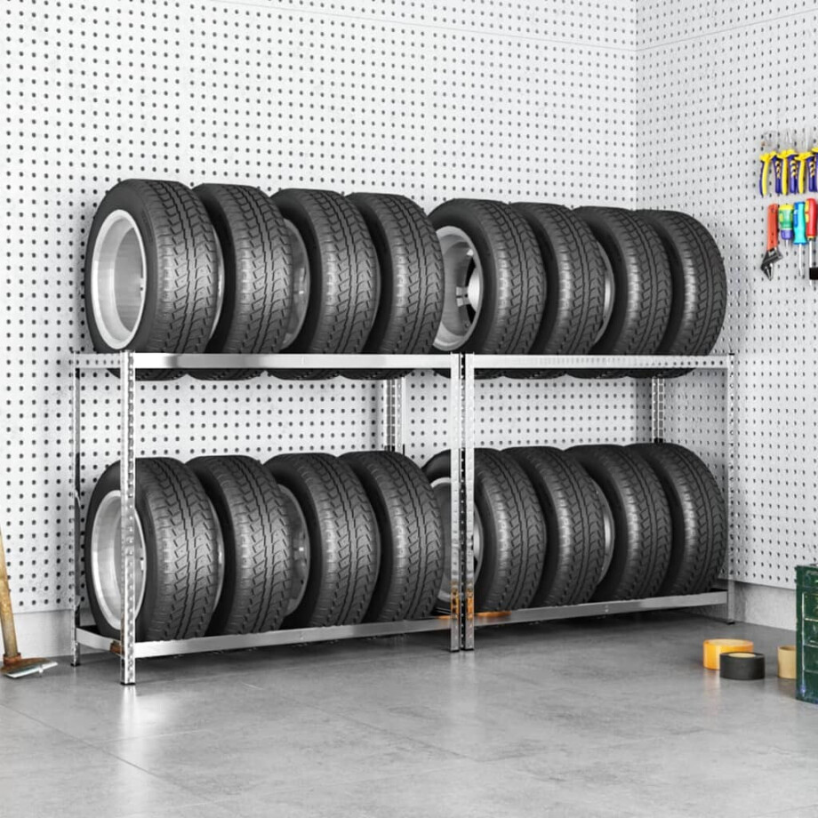 vidaXL Bandenrekken 2-laags 2 st 110x40x110 cm staal zilverkleurig afbeelding 1