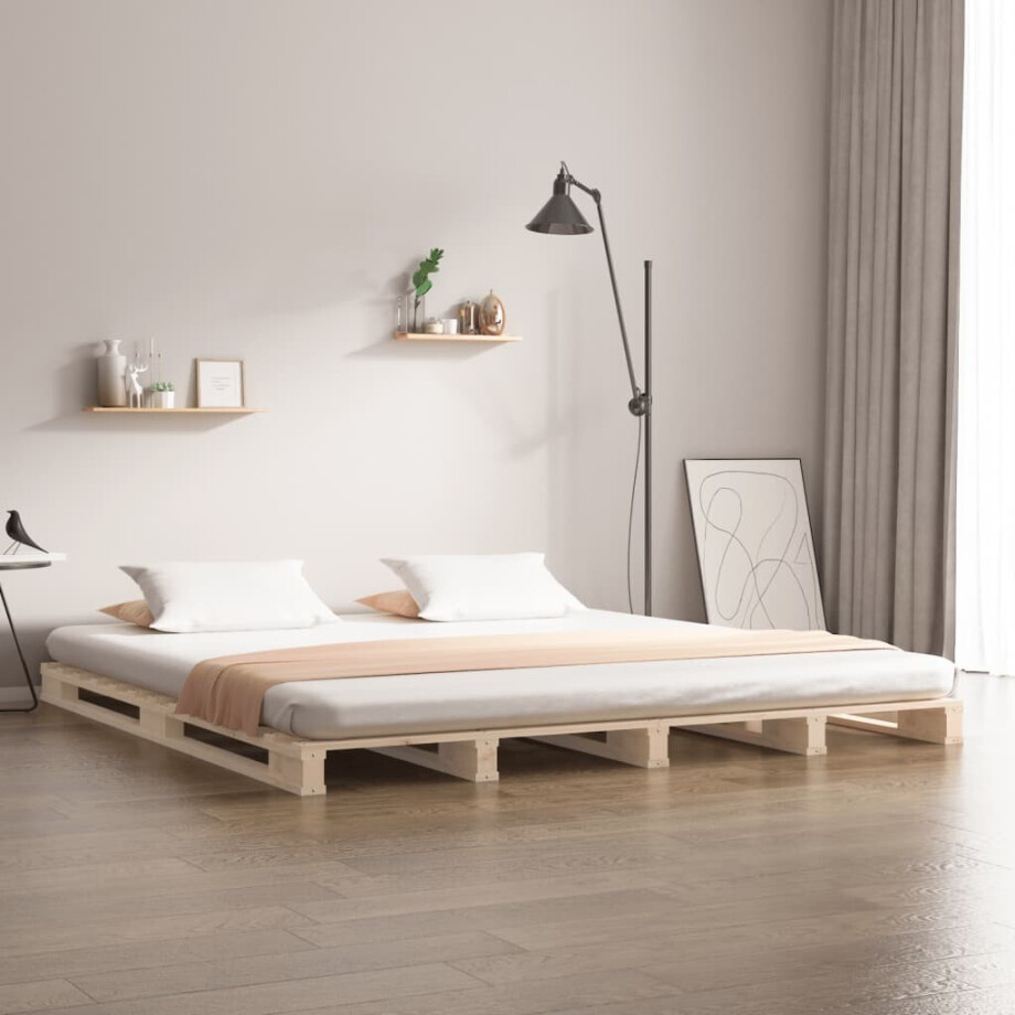 vidaXL Palletbed massief grenenhout 140x200 cm afbeelding 1