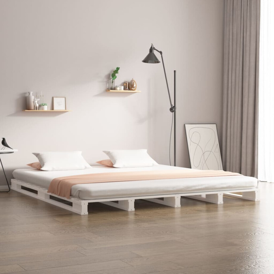 vidaXL Palletbed massief grenenhout wit 200x200 cm afbeelding 1