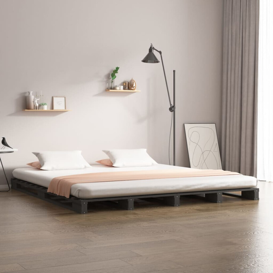 vidaXL Palletbed massief grenenhout grijs 200x200 cm vidaXL Palletbed massief grenenhout grijs 200x200 cm afbeelding 1