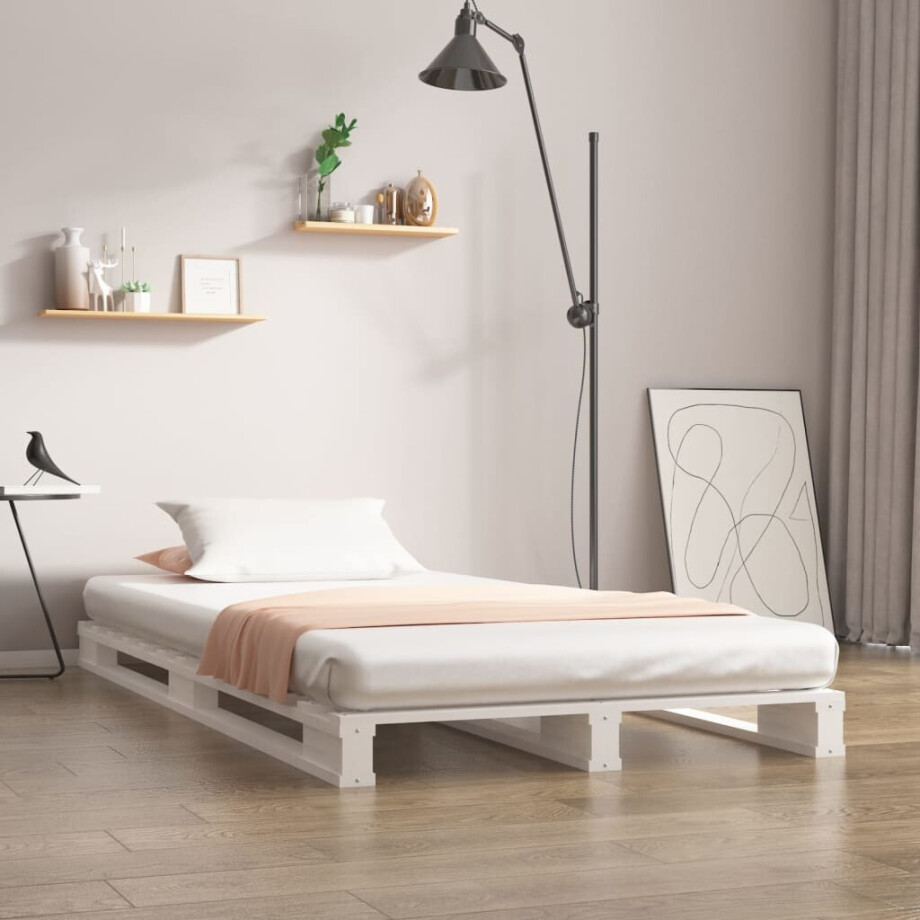 vidaXL Palletbed massief grenenhout wit 75x190 cm afbeelding 1