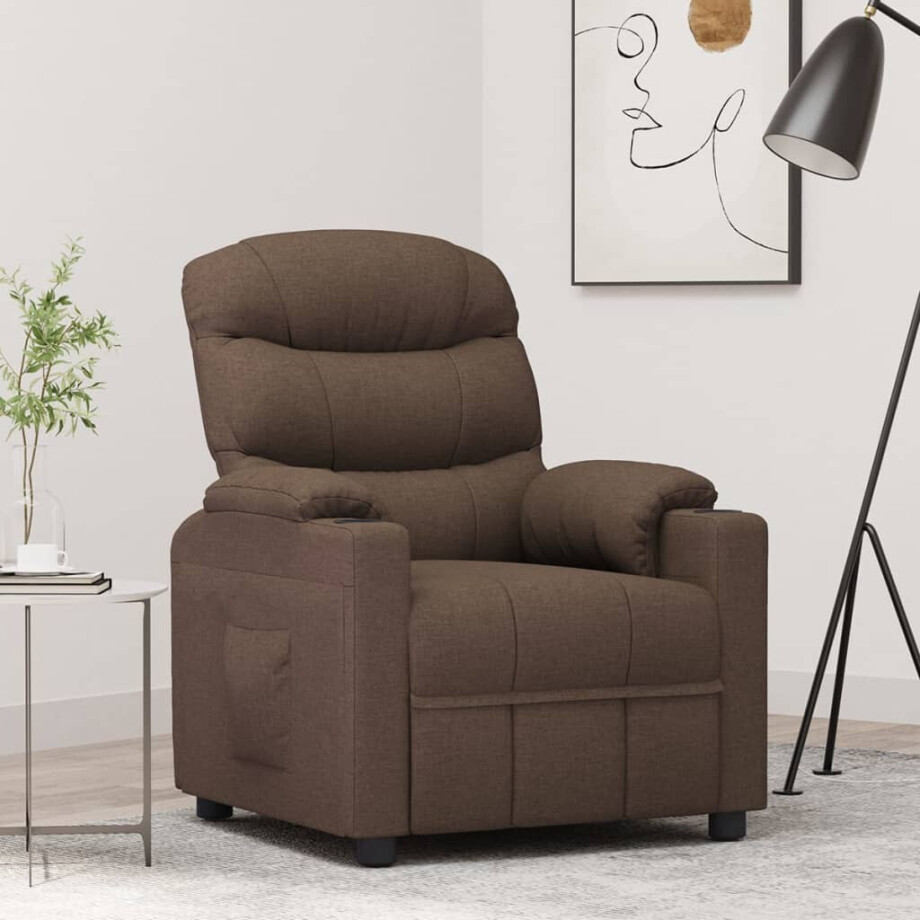 vidaXL Fauteuil verstelbaar stof bruin afbeelding 1