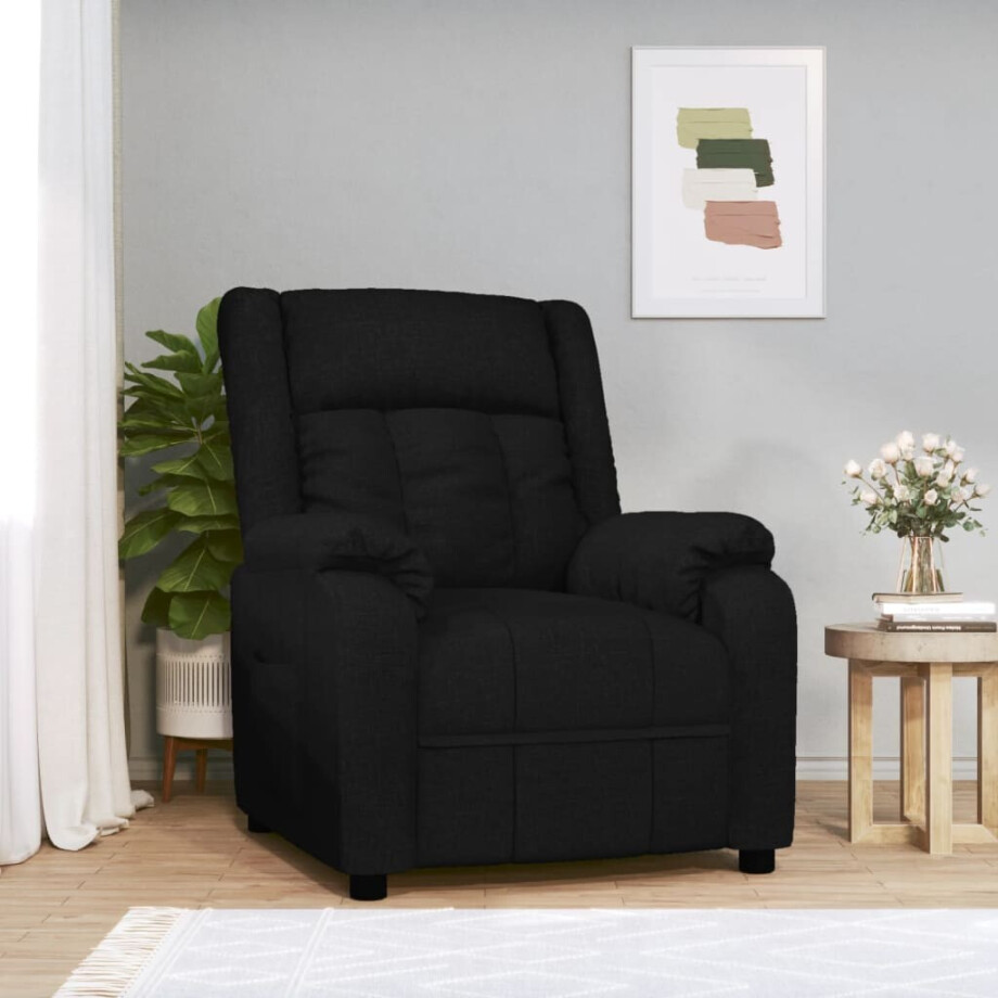 vidaXL Fauteuil verstelbaar stof zwart afbeelding 1