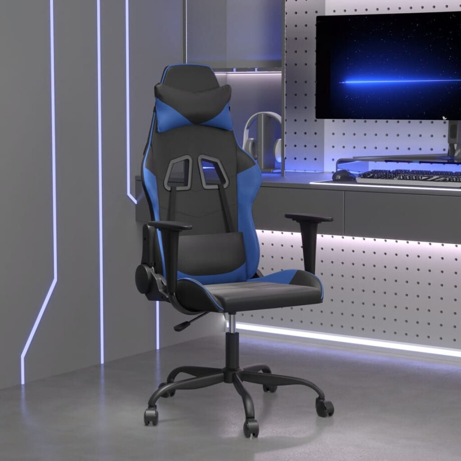 vidaXL Massage gamestoel kunstleer zwart en blauw afbeelding 1