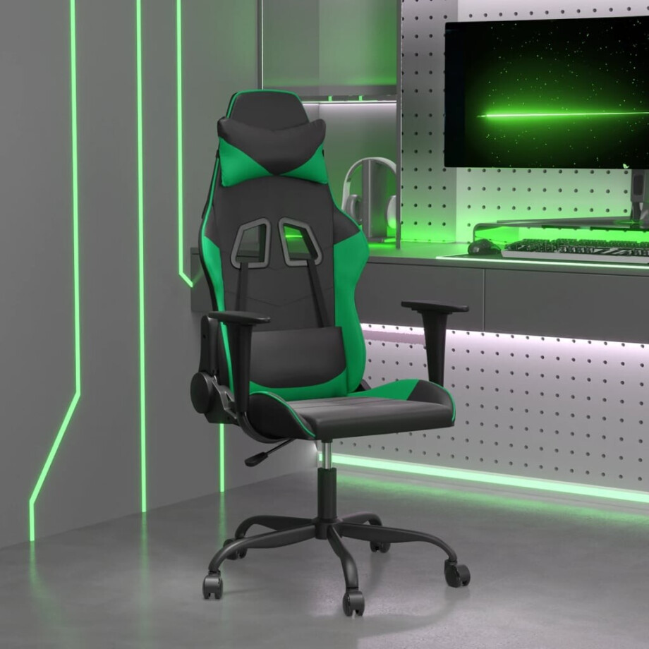 vidaXL Massage gamestoel kunstleer zwart en groen afbeelding 1