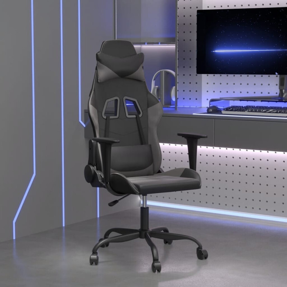 vidaXL Massage gamestoel kunstleer zwart en grijs afbeelding 1